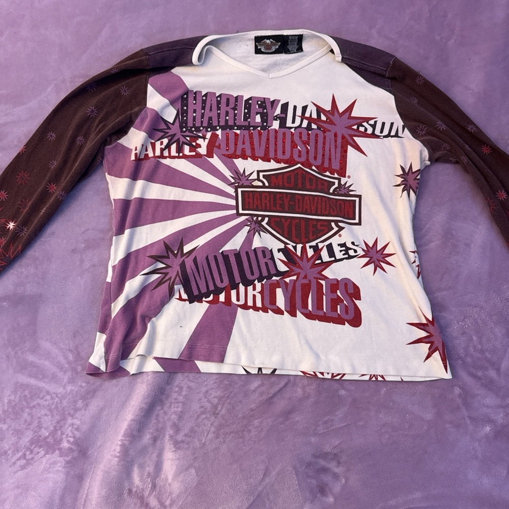 Harley-Davidson Kids Long Sleeve Tee - Purple, White, and Brown